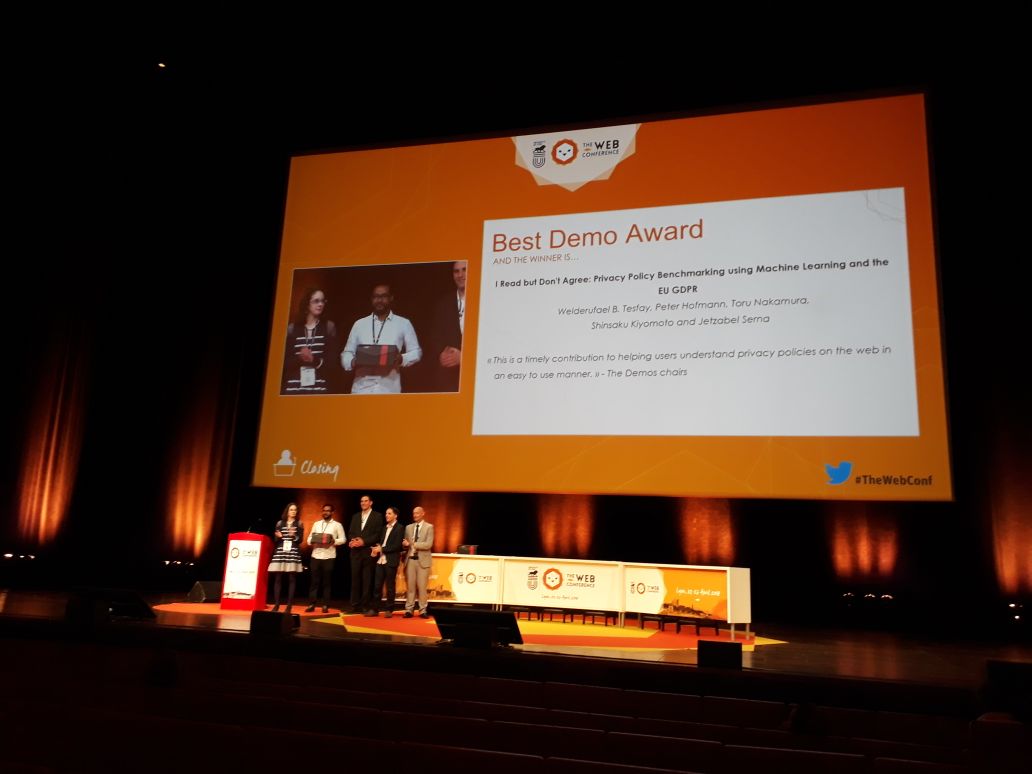 Best Demo Award at The Web Conference 2018 in Lyon